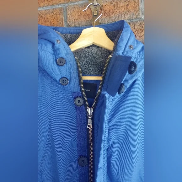 Banana Republic Men's Winter Parka Cobalt Blue | Quilted Interior | Buttons Zip - Picture 2 of 14